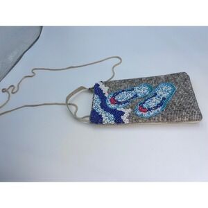 Bamboo Trading Company Beaded Flip Flop Crossbody Bag Blue Grey Beach Pouch